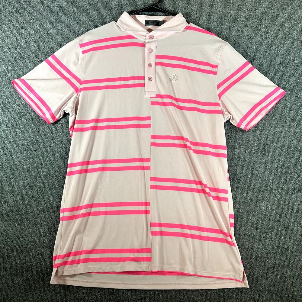 G/FORE Men’s L Pink Neon Stripe Performance Golf Polo Shirt Circle G Logo